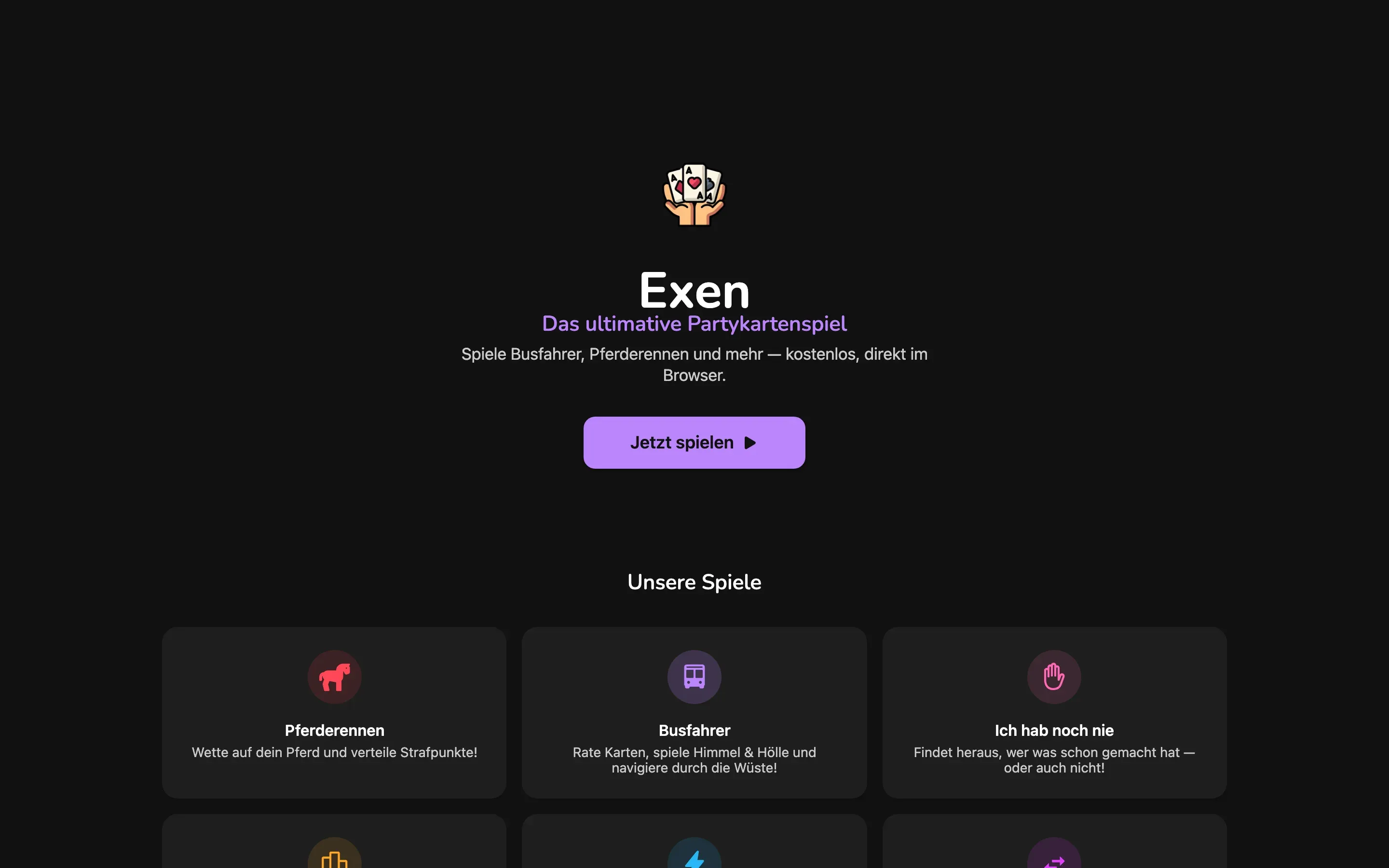 Exen: Landing page in a browser