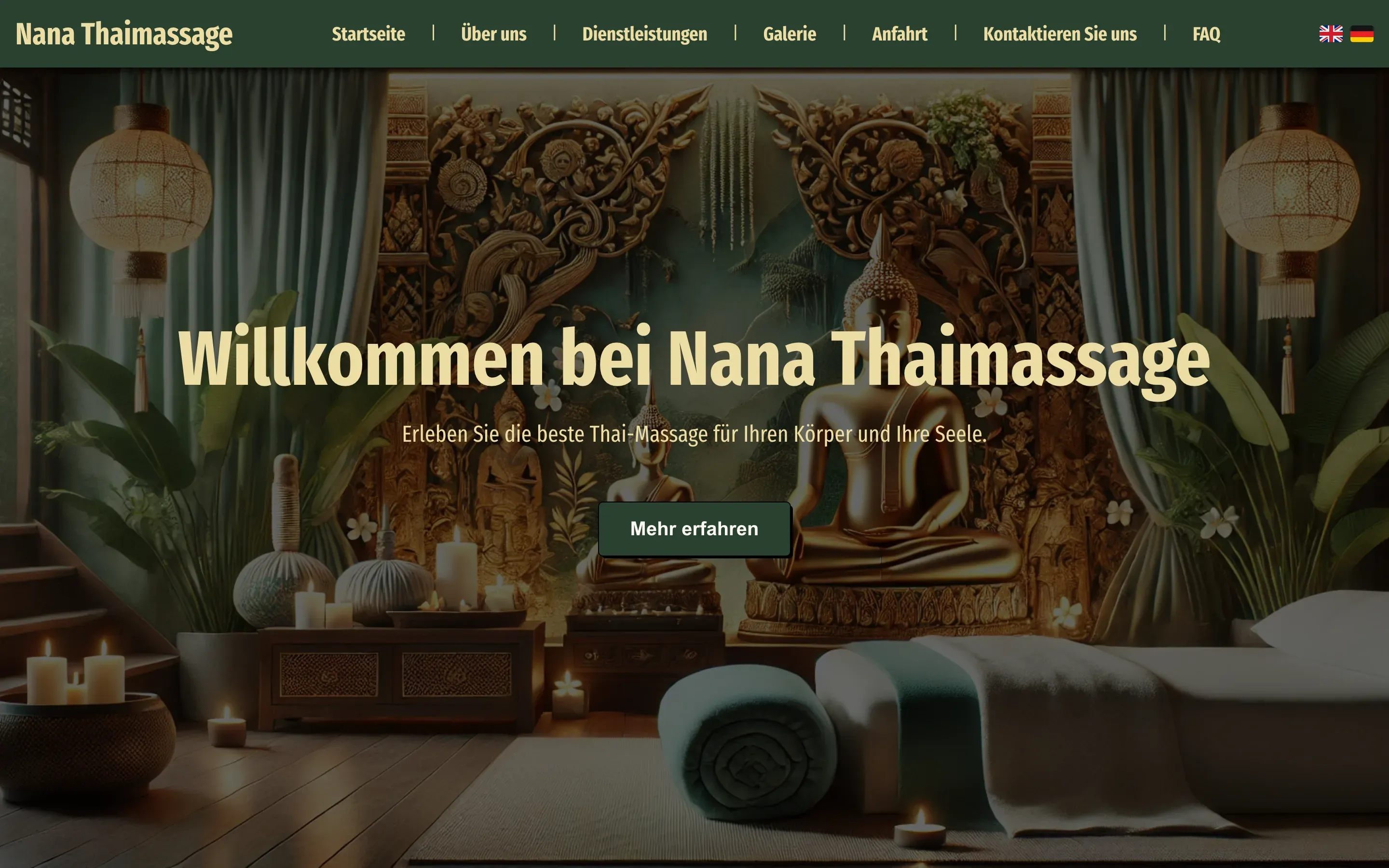 Nana Thaimassage: Landing page in a browser