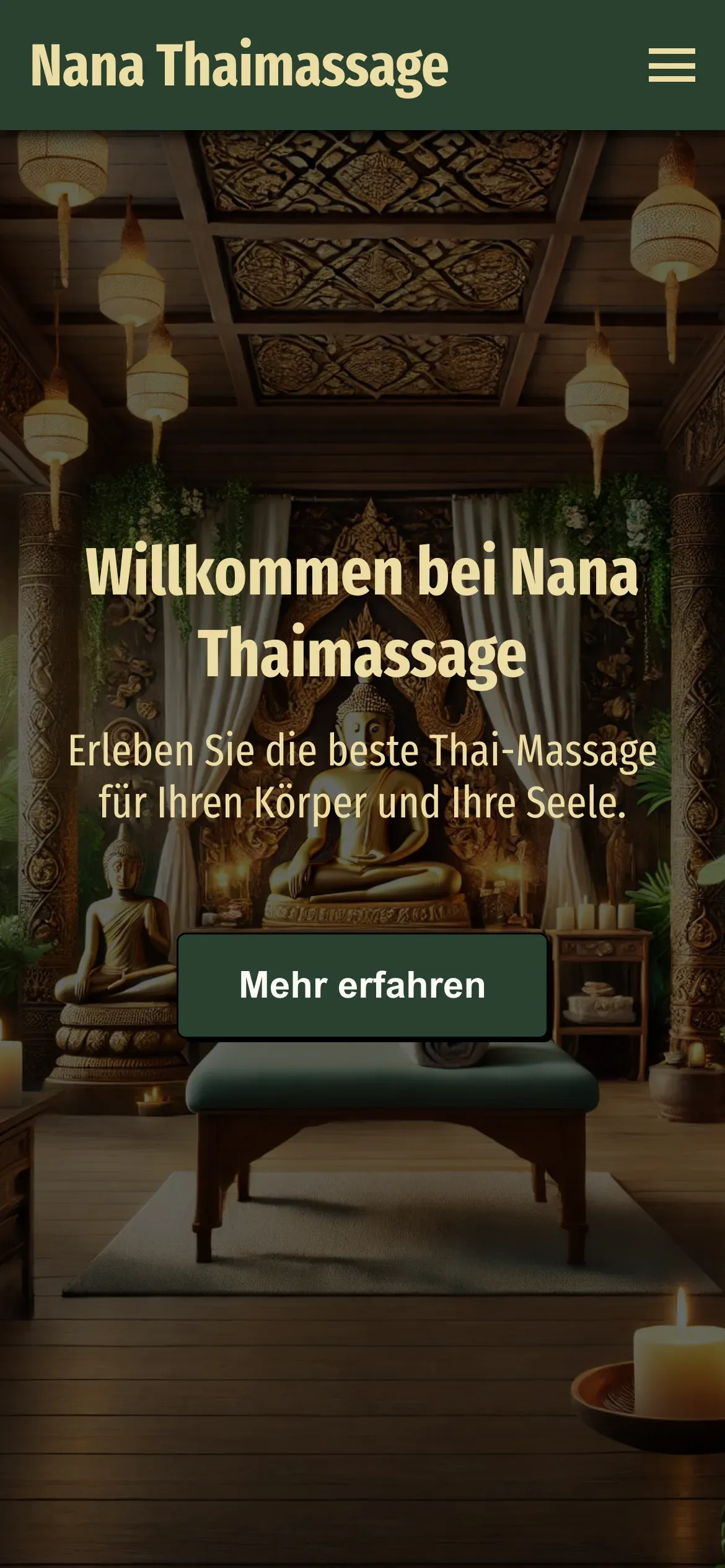 Nana Thaimassage: Landing page on a smartphone